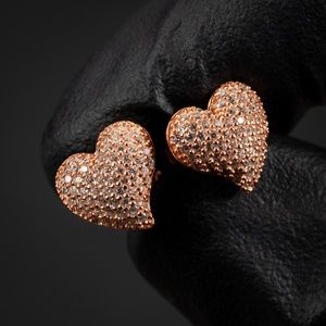 Pink Rose Gold 925 Sterling Silver Womens Pretty Cute Best Heart Stud Earrings
